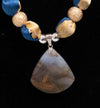 Pendant- Necklace,Blue Gold and Sterling Silver Beads with a Polished stone agate.